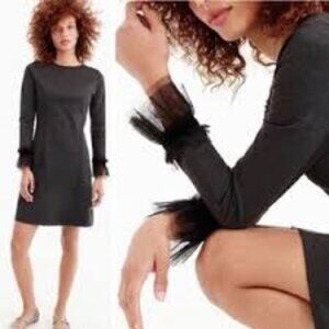 J. Crew Ponte Sheath Dress Tulle & Velvet Trim Cuffs Long Sleeve Gray Size S